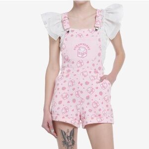 Hot Topic Pink Sweet Society Strawberry Milk Scuba Knit Shortalls Size Large